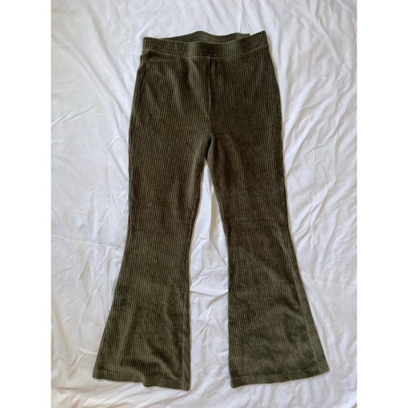 aerie Pants - NEW Aerie Velvet Ribbed High Rise Flare Pants Green Sz L